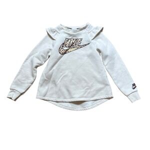 Nike Sweatshirt Girls Cream Good Leopard Print‎ Ruffle Shoulder SIZE 6X